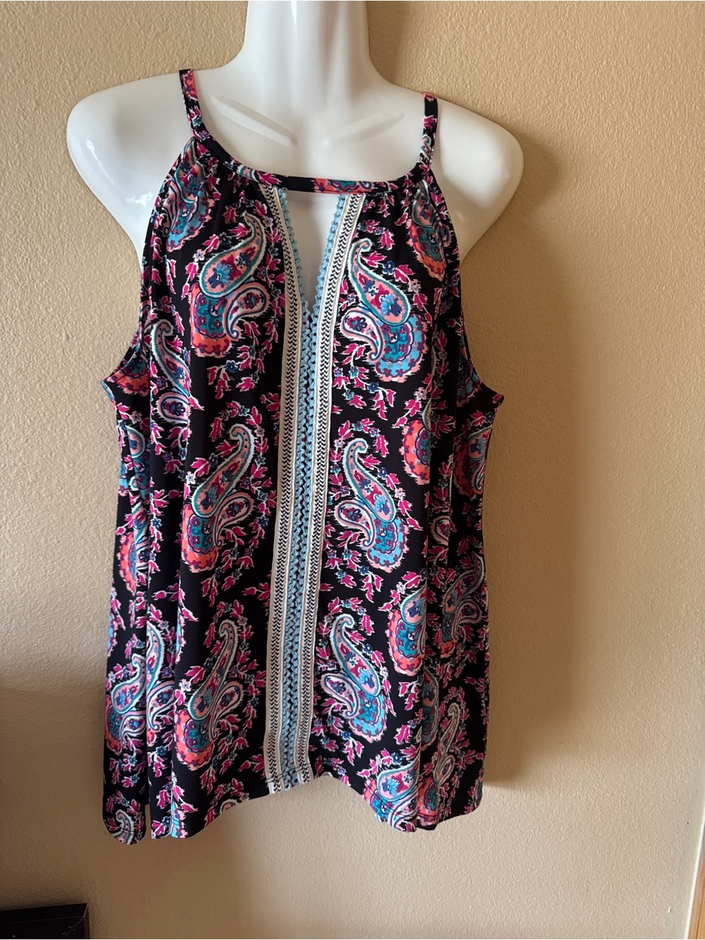 Studio by JPR Black Paisley Halter Tank with Pink & Blue Accents
